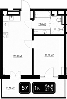 Планировка — ГК Кайрос, 2-комн., 41 м²