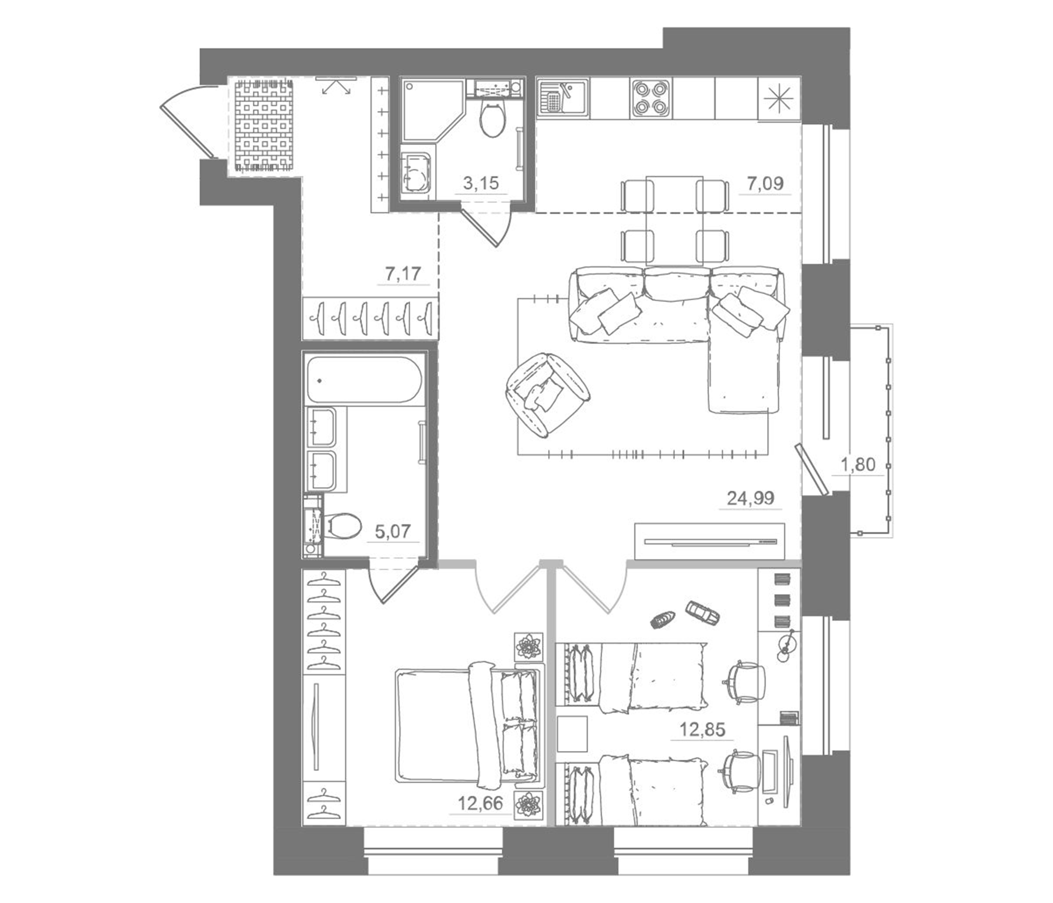 Планировка — Спектр, 3-комн., 73 м²