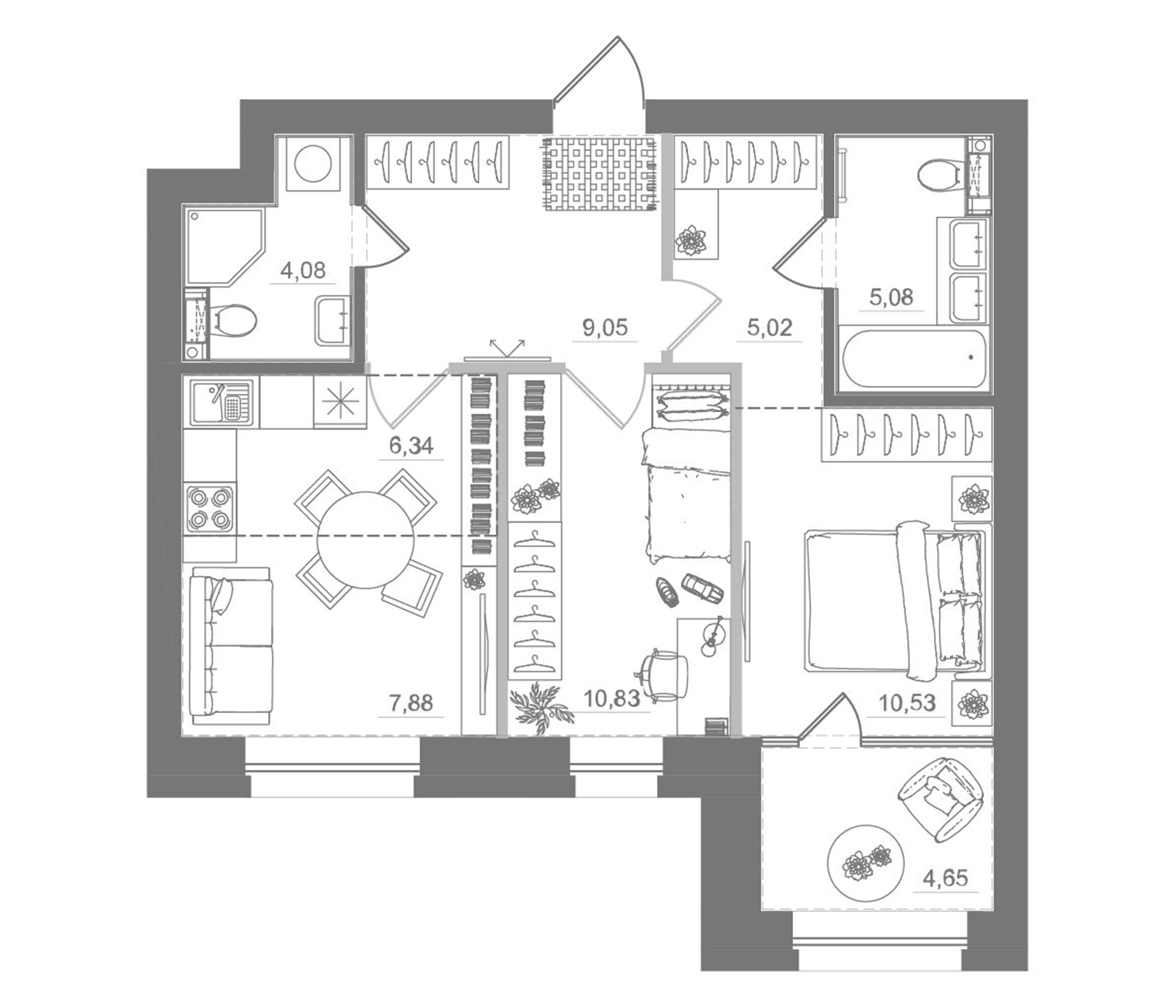 Планировка — Спектр, 3-комн., 59 м²