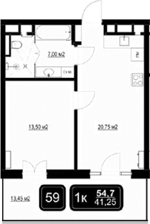 Планировка — ГК Кайрос, 2-комн., 41 м²