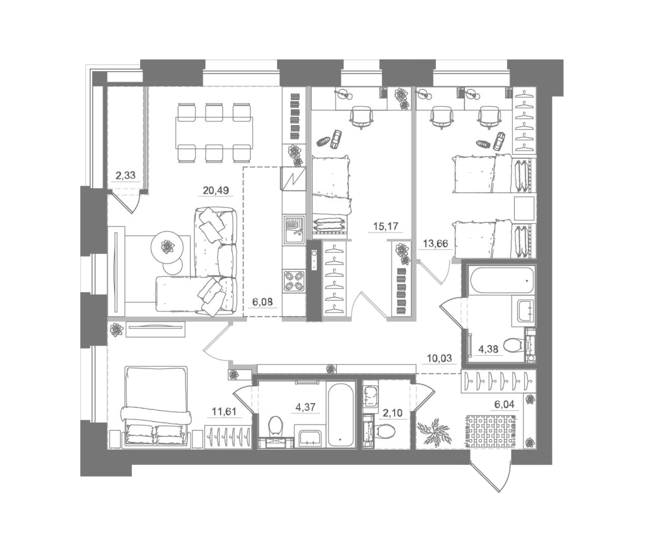 Планировка — Спектр, 4-комн., 94 м²