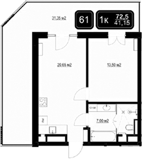 Планировка — ГК Кайрос, 2-комн., 41 м²