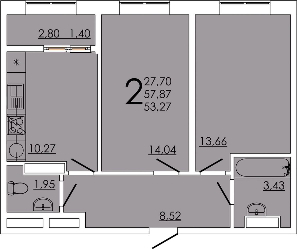 Планировка — FRAME, 2-комн., 52 м²