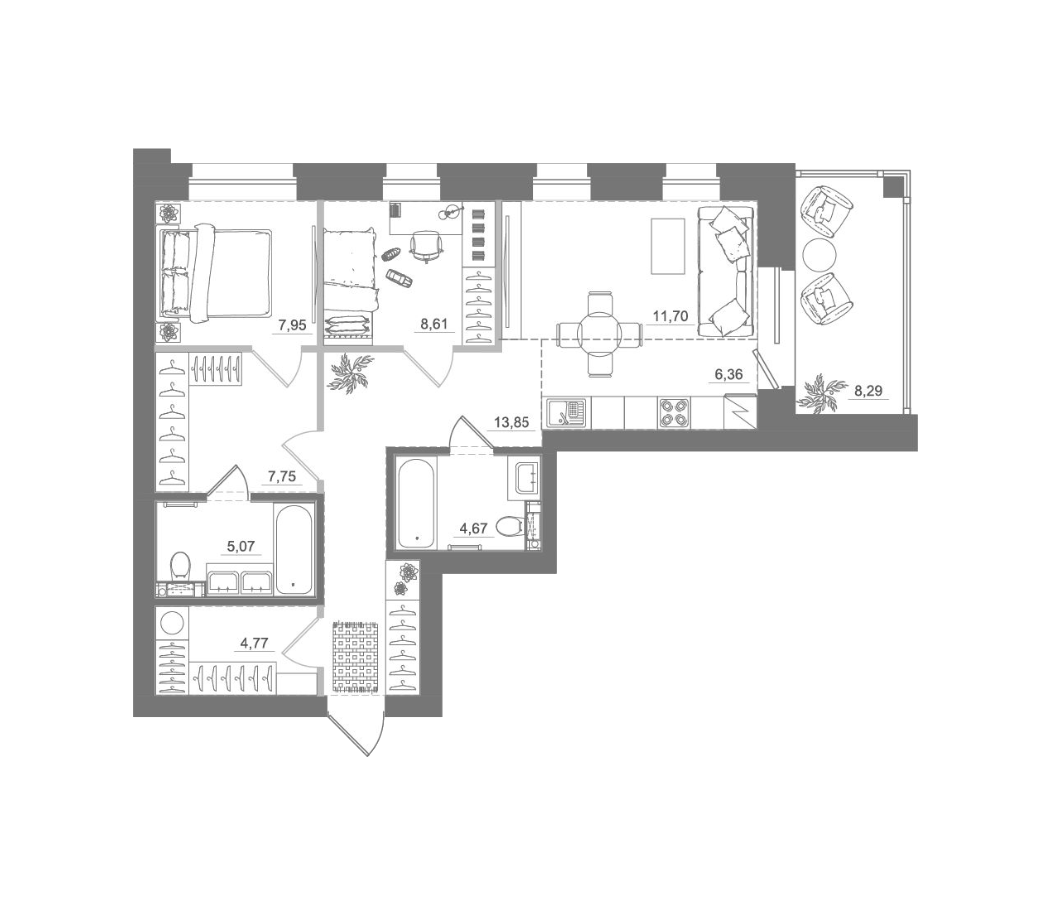 Планировка — Спектр, 3-комн., 71 м²
