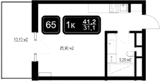 Планировка — ГК Кайрос, Студия, 31 м²