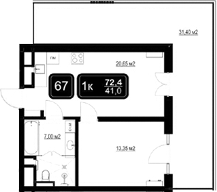 Планировка — ГК Кайрос, 2-комн., 41 м²