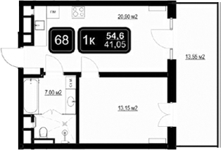 Планировка — ГК Кайрос, 2-комн., 41 м²