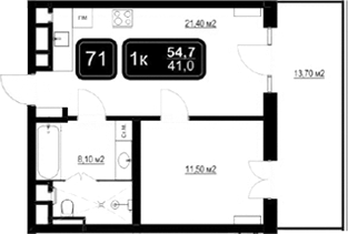 Планировка — ГК Кайрос, 2-комн., 41 м²