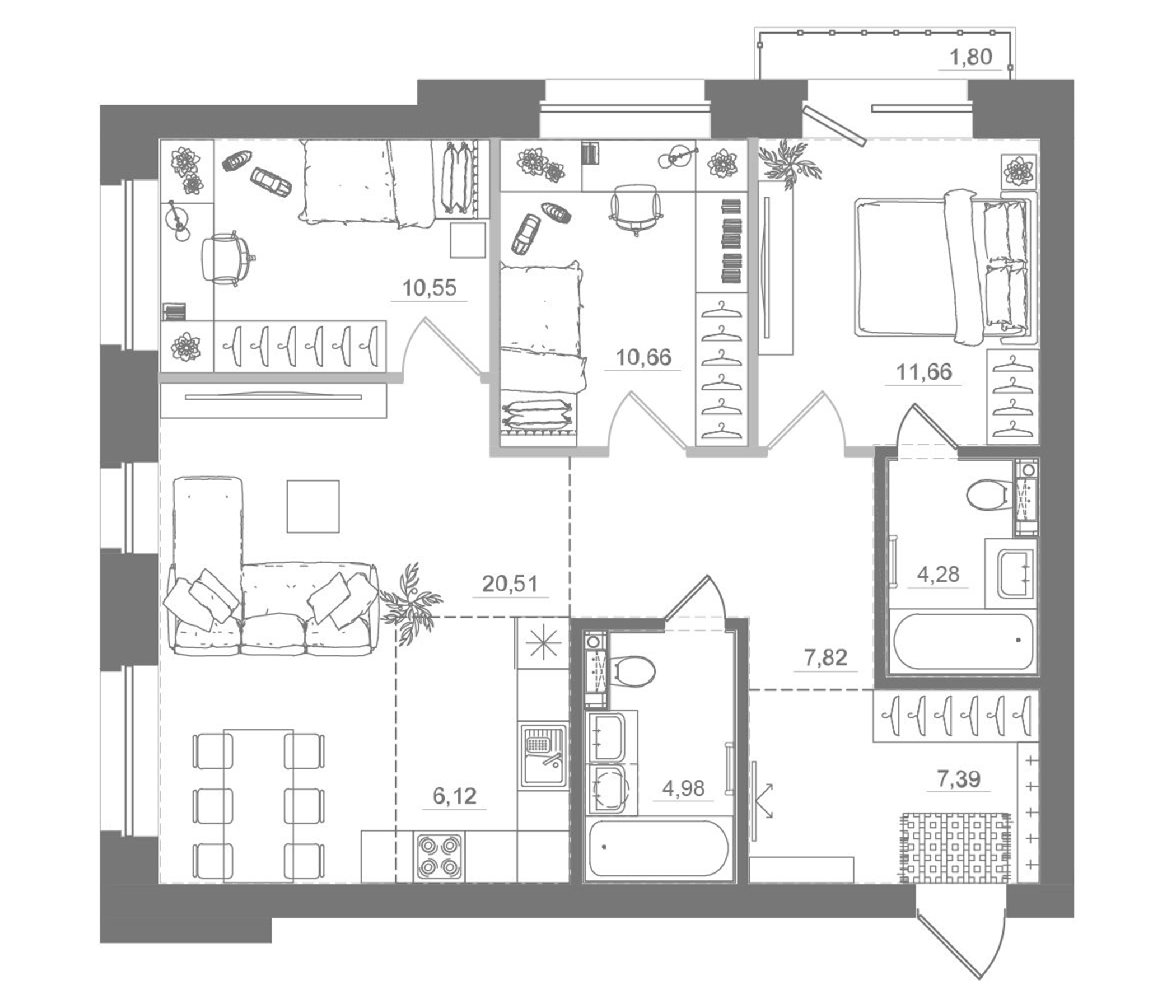 Планировка — Спектр, 4-комн., 84 м²