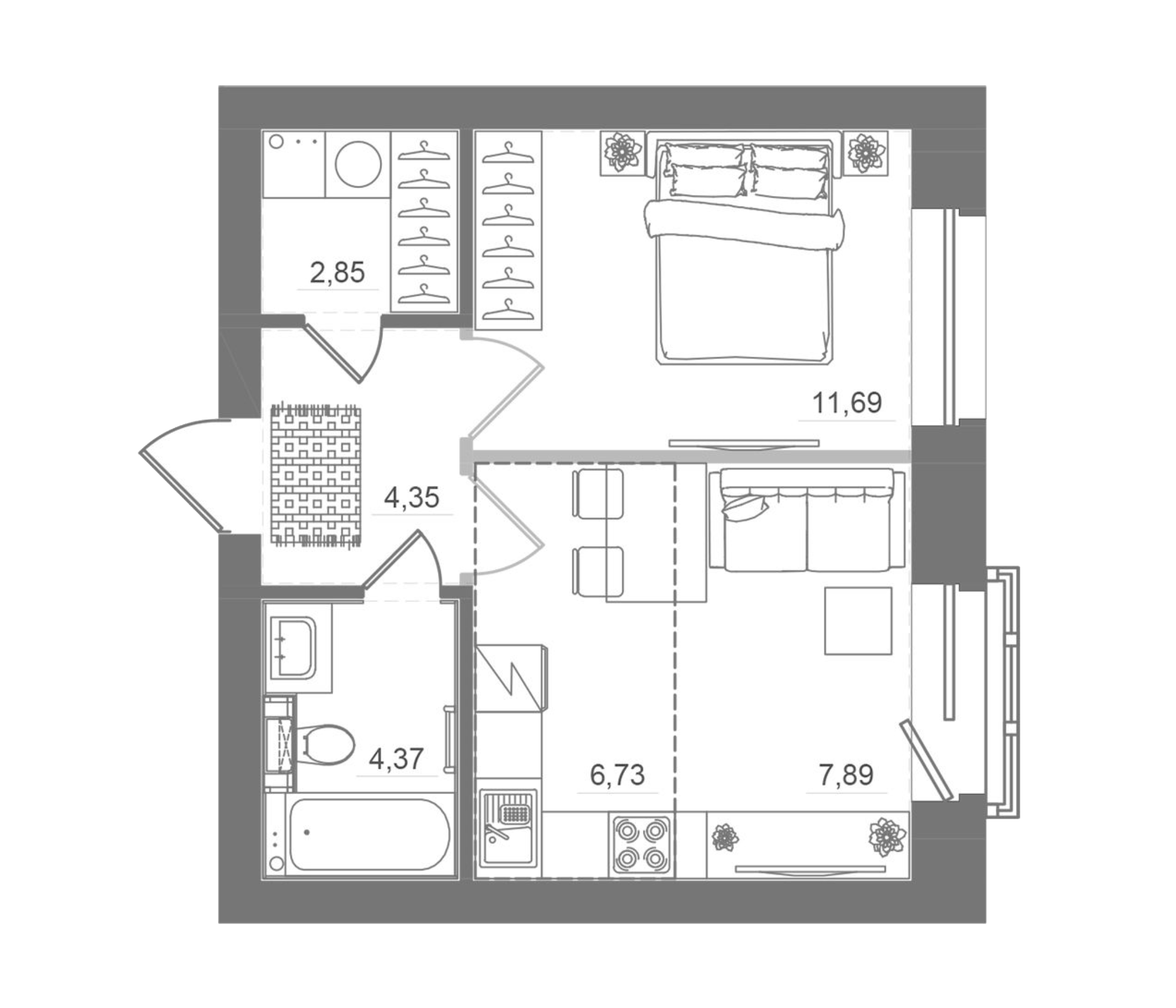 Планировка — Спектр, 2-комн., 38 м²