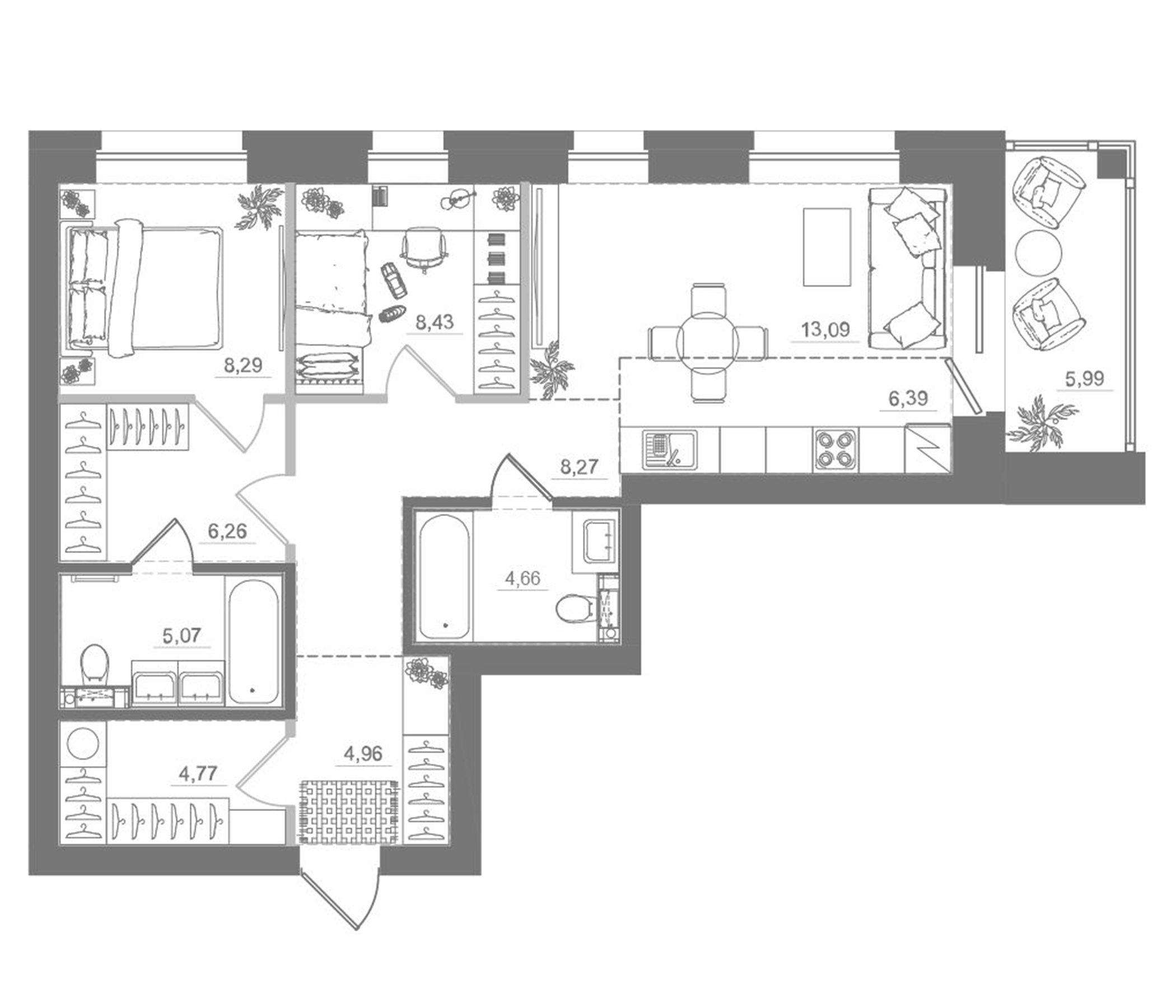 Планировка — Спектр, 3-комн., 70 м²