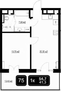 Планировка — ГК Кайрос, 2-комн., 41 м²