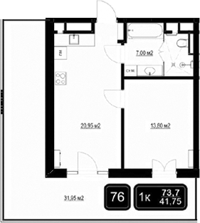 Планировка — ГК Кайрос, 2-комн., 42 м²