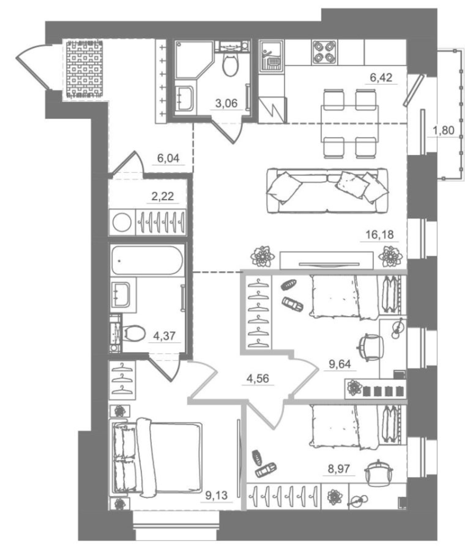 Планировка — Спектр, 4-комн., 71 м²
