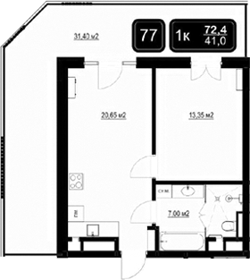 Планировка — ГК Кайрос, 2-комн., 41 м²