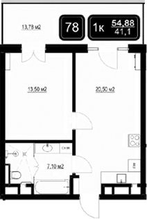 Планировка — ГК Кайрос, 2-комн., 41 м²