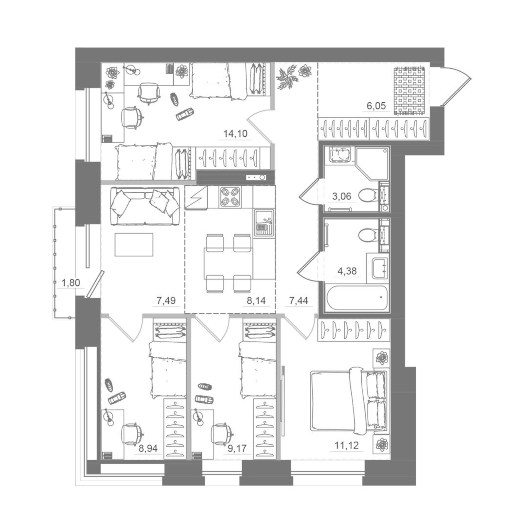 Планировка — Спектр, 5-комн., 79 м²