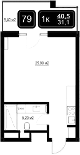 Планировка — ГК Кайрос, Студия, 31 м²