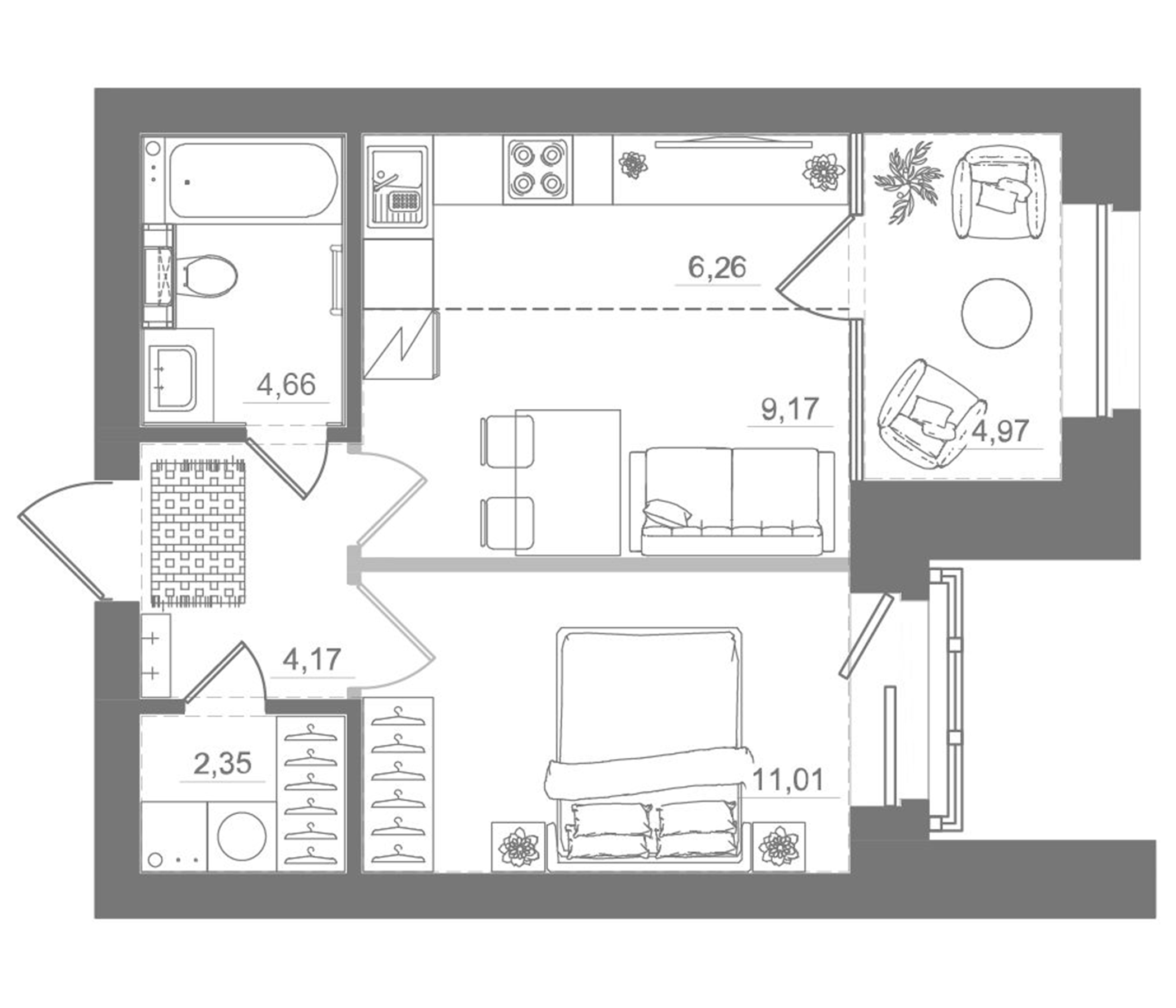 Планировка — Спектр, 2-комн., 38 м²