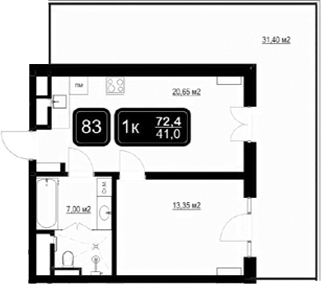 Планировка — ГК Кайрос, 2-комн., 41 м²