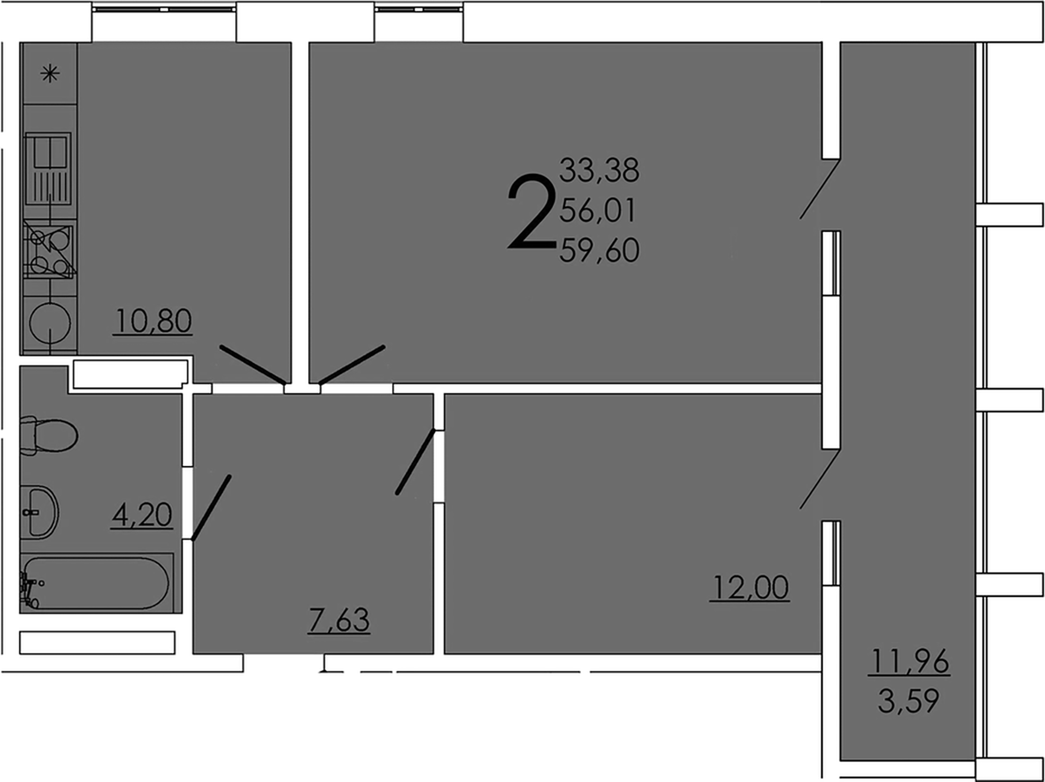 Планировка — FRAME, 2-комн., 51 м²