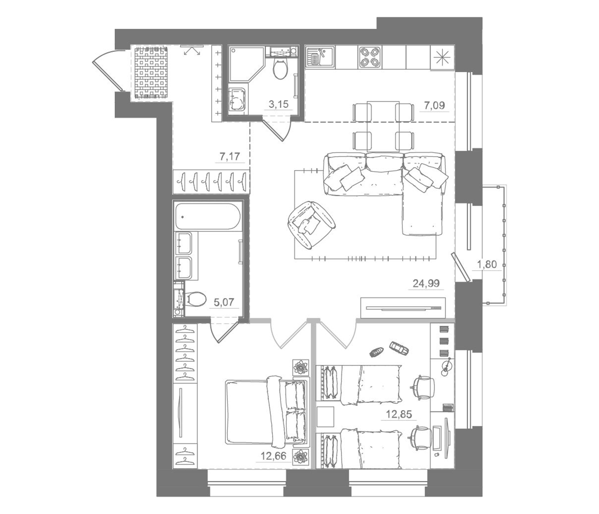 Планировка — Спектр, 3-комн., 73 м²