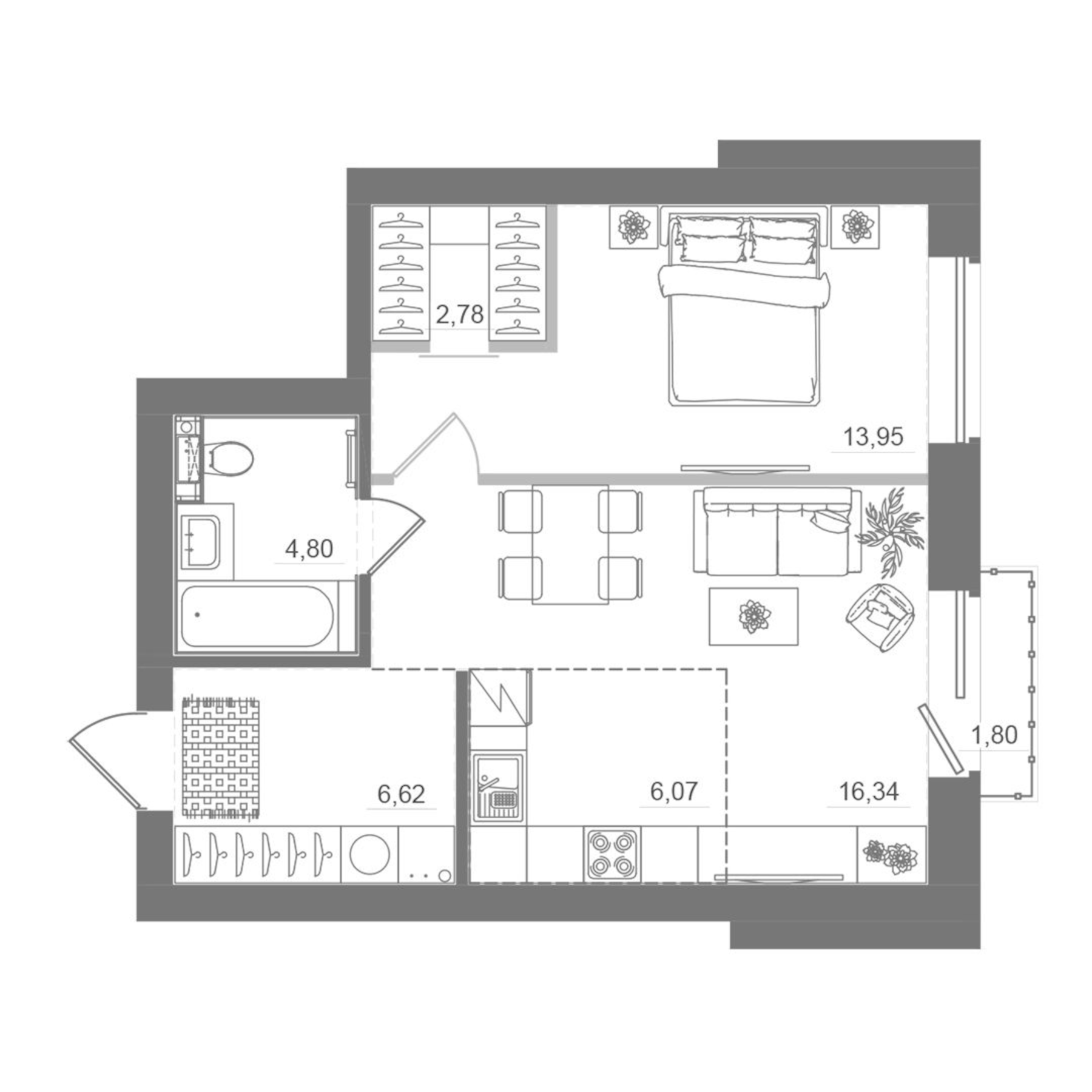 Планировка — Спектр, 2-комн., 50 м²