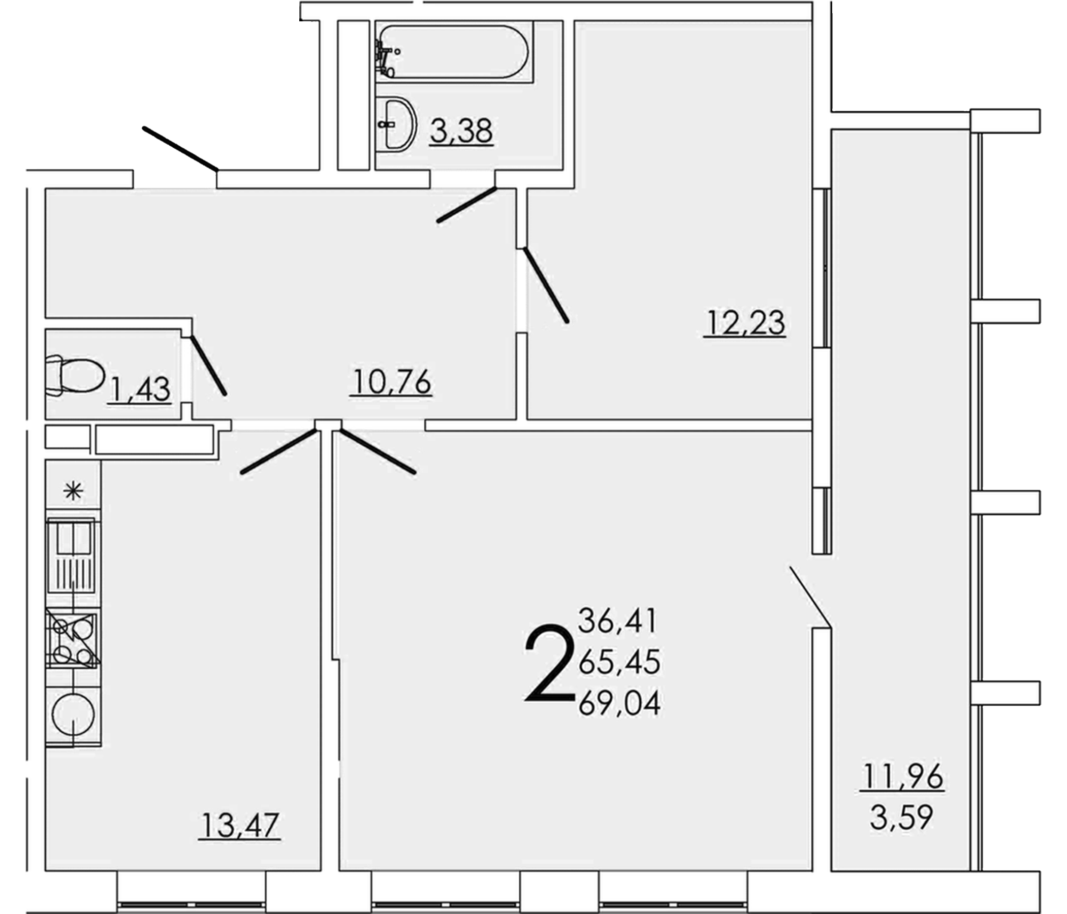 Планировка — FRAME, 2-комн., 65 м²