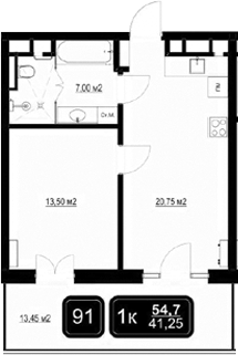 Планировка — ГК Кайрос, 2-комн., 41 м²