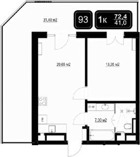 Планировка — ГК Кайрос, 2-комн., 41 м²