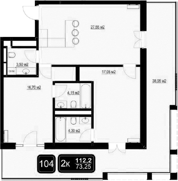 Планировка — ГК Кайрос, 3-комн., 73 м²