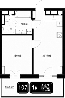Планировка — ГК Кайрос, 2-комн., 41 м²
