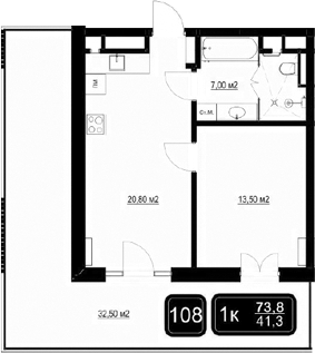 Планировка — ГК Кайрос, 2-комн., 41 м²