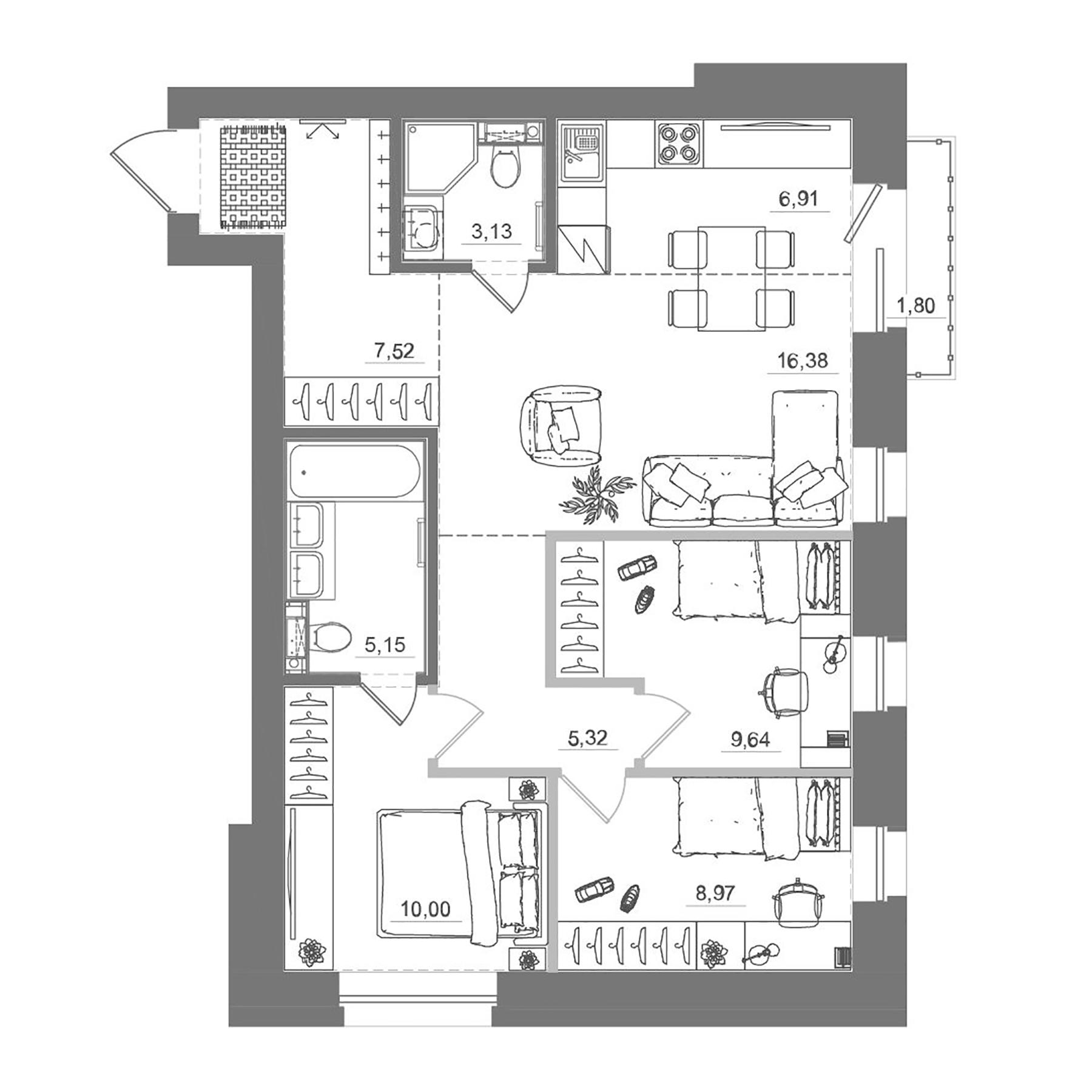 Планировка — Спектр, 4-комн., 73 м²