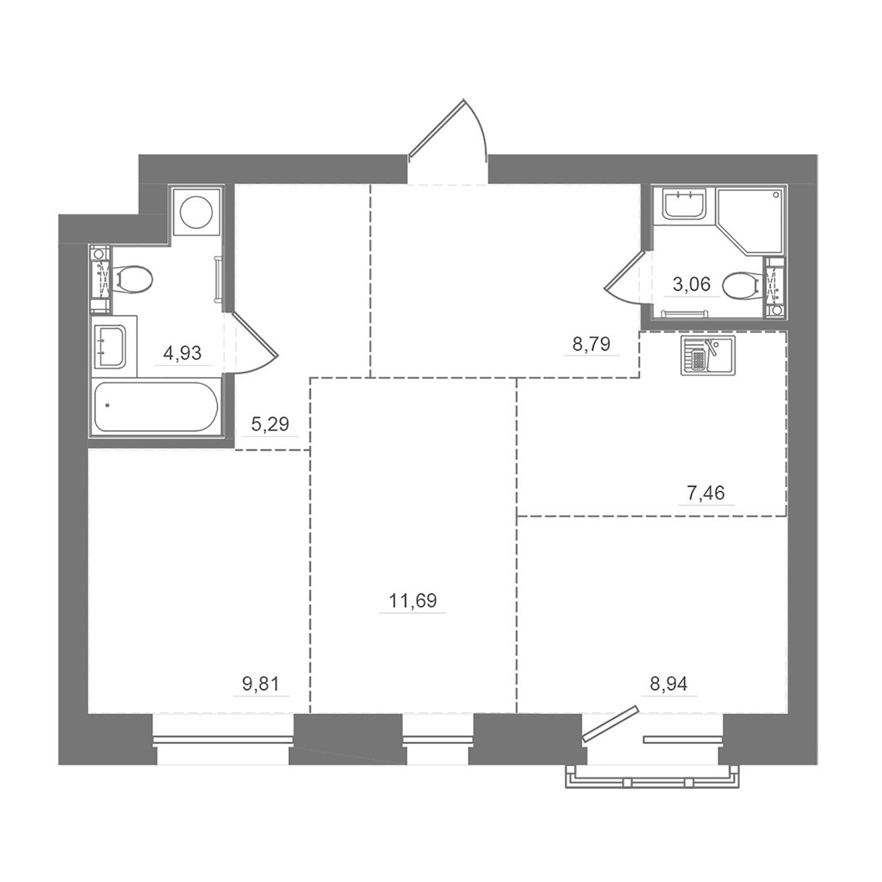 Планировка — Спектр, 3-комн., 60 м²