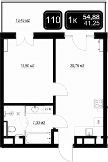 Планировка — ГК Кайрос, 2-комн., 41 м²