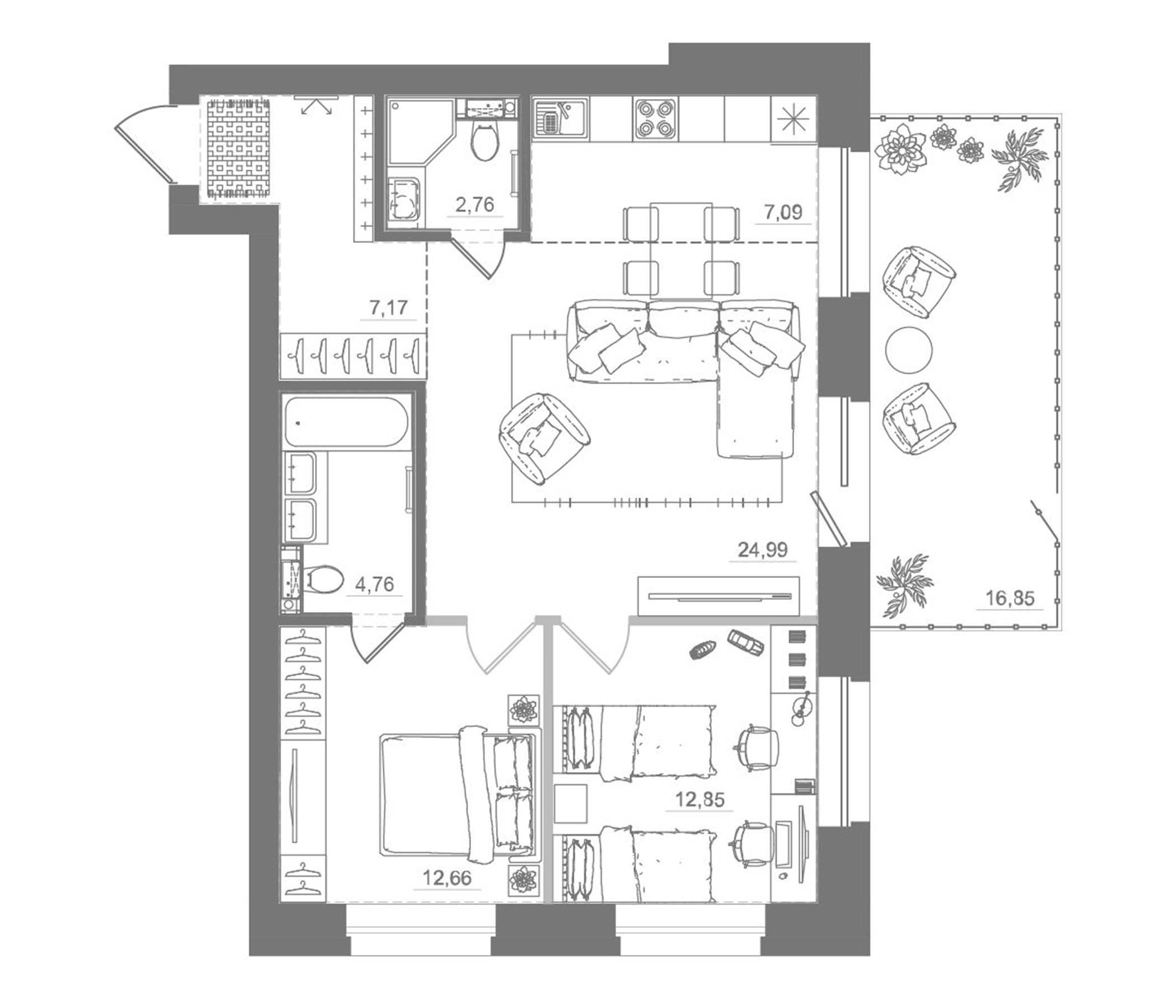 Планировка — Спектр, 3-комн., 73 м²