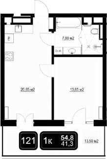 Планировка — ГК Кайрос, 2-комн., 41 м²