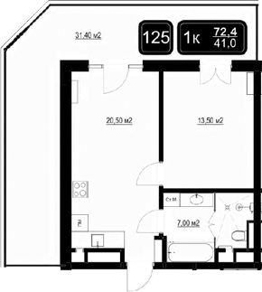 Планировка — ГК Кайрос, 2-комн., 41 м²