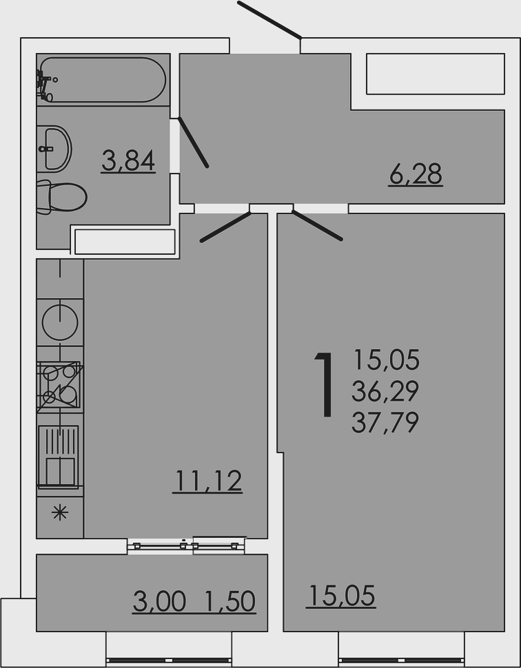 Планировка — FRAME, 1-комн., 36 м²