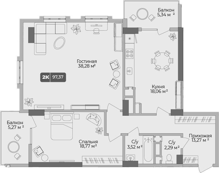 Планировка — Золотой берег. СЗ Среда, 2-комн., 94 м²