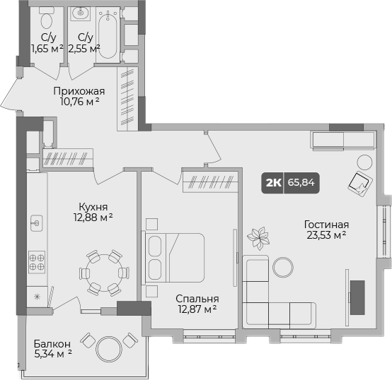 Планировка — Золотой берег. СЗ Среда, 2-комн., 64 м²