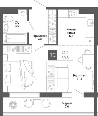 Планировка — Родина, Студия, 36 м²