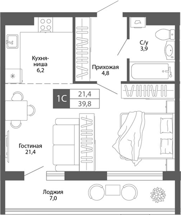 Планировка — Родина, Студия, 36 м²