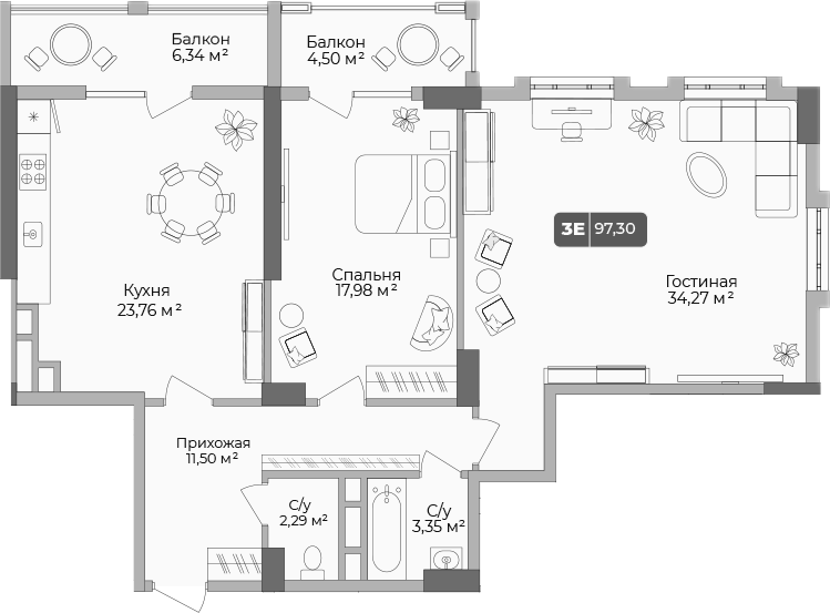 Планировка — Золотой берег. СЗ Среда, 2-комн., 94 м²