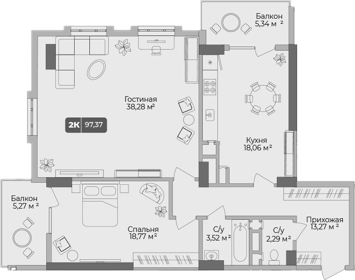 Планировка — Золотой берег. СЗ Среда, 2-комн., 94 м²