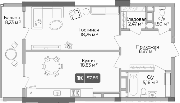 Планировка — Золотой берег. СЗ Среда, 2-комн., 89 м²