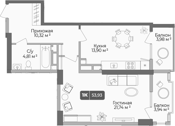Планировка — Золотой берег. СЗ Среда, 2-комн., 57 м²