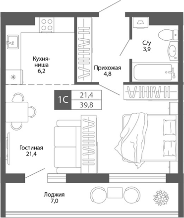 Планировка — Родина, Студия, 36 м²