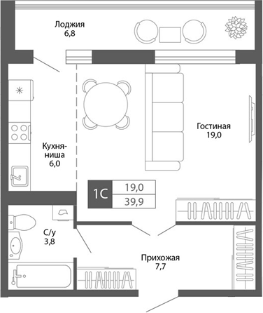 Планировка — Родина, Студия, 36 м²